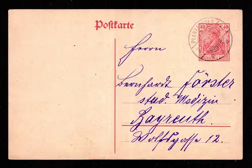 DR  Postkarte - P121 von PLANKENFELS nach  Bayreuth - 28.9.21 
