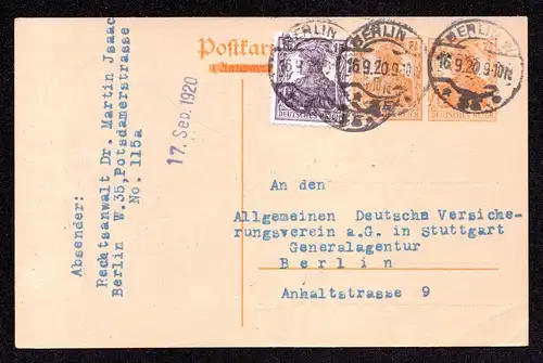DR  Postkarte  Aufbrauchsausgabe P119 + Zusatz von BERLIN - 16.9.20 - (Antwort durchgebalkt)