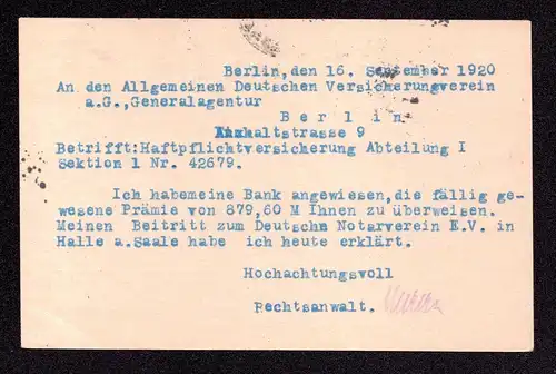 DR  Postkarte  Aufbrauchsausgabe P119 + Zusatz von BERLIN - 16.9.20 - (Antwort durchgebalkt)