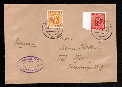 AM-Post Brief BREMEN 5 - 01.6.46 mit Mi.5 und All. Bes. Mi.917
