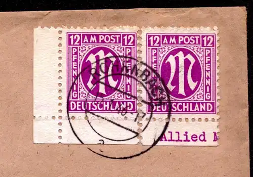 AM-Post Brief von RÖHRNBACH nach Vilshofen - 15.1.46 mit Mi.7 in MeF , 1 Eckrandstück und UR-Stück mit Druckvermerk "Alliend M"