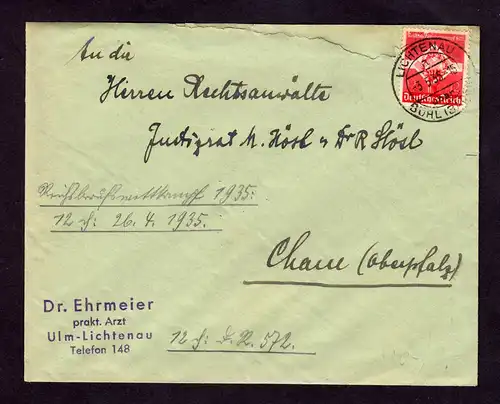 Deutsches Reich Brief von LICHTENAU nach Cham mit Mi. 572  in EF  gestempelt: 3.5.35  (Marke hat Mängel - oben Abschürfung, Brief schlecht geöffnet)