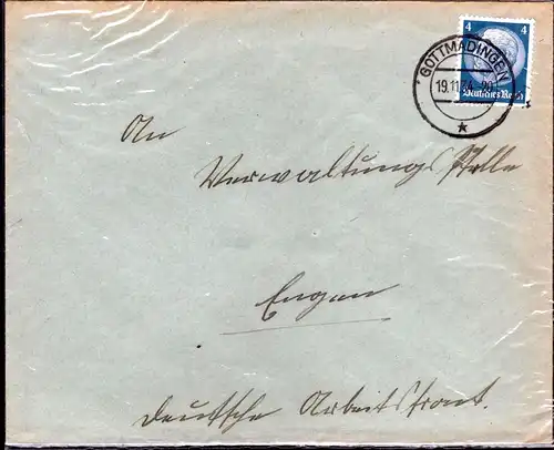 Deutsches Reich Brief von GOTTMADINGEN nach Engen,  gestempelt 19.11.34, mit Mi. 5146