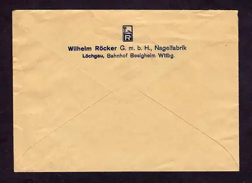 Deutsches Reich Geschäftsbrief von LÖCHGAU (WÜRTT) - 2.12.36 mit Mi.517 -  gestempelt:  2.12.36