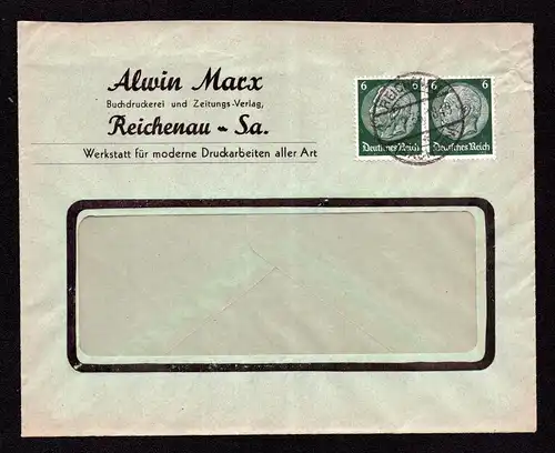 Deutsches Reich Brief von REICHENAU (SACHSEN) mit Mi. 516 von Buchdruckerei und Zeitungsverlag Alwin Marx in MeF  gestempelt: 7.9.36