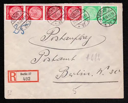 Deutsches Reich Einschreibe-Brief  von BERLIN mit  Mi. 515, 519 und Ankunfsstempel  -  gestempelt 24.11.36