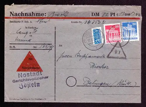 Bauten Nachnahme-Brief  Bauten mit 20 Pf eg, 30 Pf wg und Notopfer Berlin von IDSTEIN (TAUNUS) nach Balingen - 17.3.50   gestempelt  17.3.49