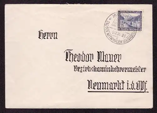 Deutsches Reich Brief von MANNHEIM - Neumarkt  mit Mi.641 und mit Sonderstempel: "Tag der Nationalen Solidarität"  - gestempelt 5.12.36