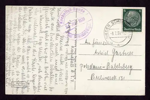 Deutsches Reich Postkarte von NIEDER SCHREIBERHAU - Potsdam-Babelsberg - 8.7.39 - Mi 516 von der Kochelfellbaude - siehe Scan
