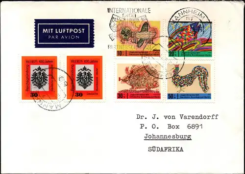 BRD Brief Lupo MANNHEIM - Johannesburg SÜDAFRIKA - 20.2.71 in MiF