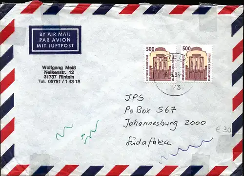 BRD Brief  RINTELN - Johannesburg SÜDAFRIKA - 1996 - Mi.1679 in MeF