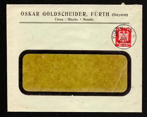 DR  Brief von FÜRTH mit Mi.357 - von Goldscheider - Eisen Bleche Metalle  - gestempelt:  6. JUN. 25