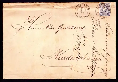 DR  Brief von ELBERFELD nach Kaldenkirchen mit Mi.34 in EF  gestempelt: 18.7.1879