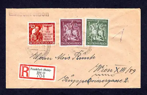 DR Einschreibe-Brief  von FRANKFURT (MAIN) nach Wien - 22.12.43 ? - mit Mi. 860, 861, 863 und Ankunftsstempel