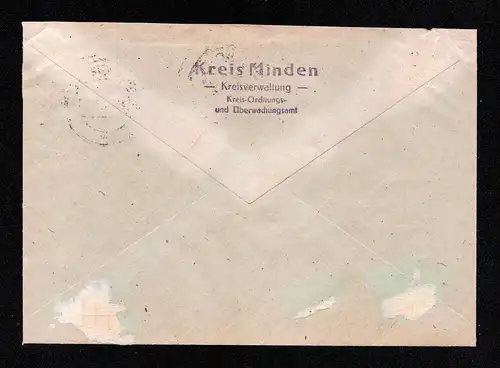 All.Bes. Brief von MINDEN nach Unna-Königsborn - 22.8.48 mit Mi.954 (6) in MeF (1 Marke Ecke defekt)