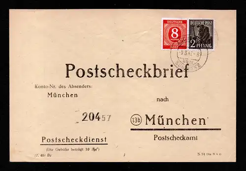 All.Bes. Brief  von  ASCHOLDING über MÜNCHEN - München - 5.8.47 - Mi.917,943 Postscheckbrief 
