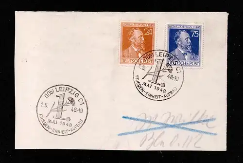 All.Bes. Brief  mit Sonderstempel von LEIPZIG - 1.5.48 - Mi.963,964 - 1.MAI 1948, Frieden, Einheit, Aufbau