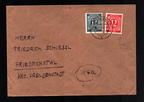 All.Bes. Brief  von MÜNCHEN TA  nach Friedrichstal - 2.5.46 mit Mi. 919, 920 in MiF - aptierte Postleitzahl