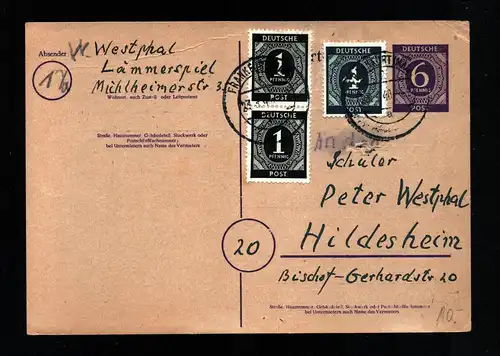 All.Bes. Postkarte  - P951  von Lämmerspiel FRANKFURT (MAIN) nach Hildesheim - 23.3.46 mit Zusatz 