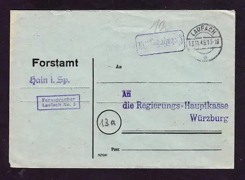 All.Bes. Freistempel von LAUFACH  nach Würzburg - 45-11-13 "Gebühr Bezahlt"