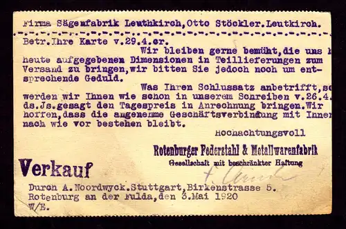 DR Postkarte STUTTGART Nr. 1 - Leutkirch - 5.MAI 20 - Mi.101