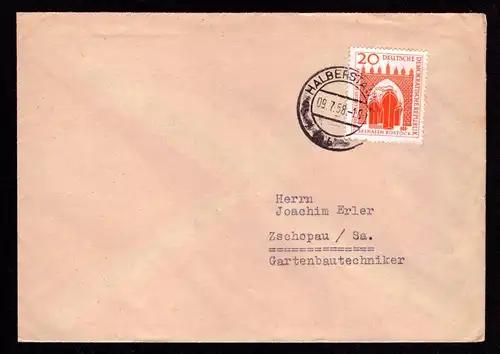 DDR Brief  HALBERSTADT - Zschopau - 09.7.58 - Mi.634 - Seehafen Rostock - Schiffe
