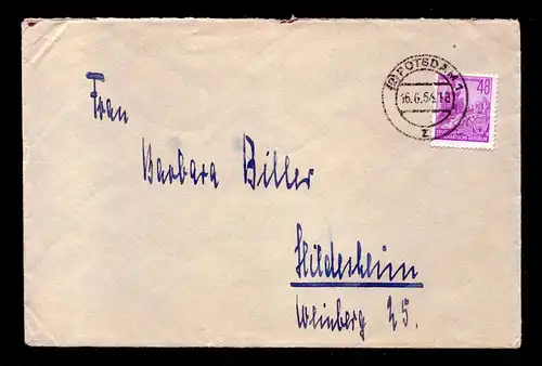 DDR Brief  ab POTSDAM nach Hildesheim - 16.6.54 - Mi.376 Dresden Zwinger