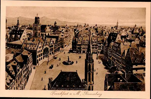 [Lithographie] Stadtansicht Frankfurt am Main mit Römerberg. 