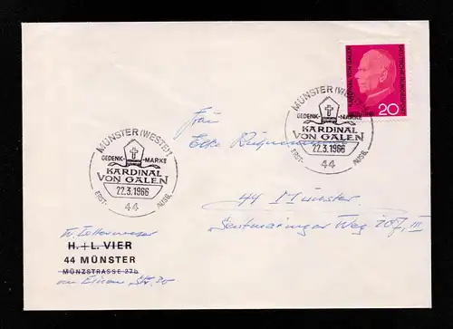BRD Brief MÜNSTER (WESTF) - 22.3.66 - Sonderstempel FDC Mi.505 - Kardinal von Galen