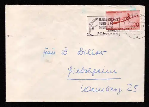 DDR Brief  POTSDAM - Hildesheim - 6.2.56 - Mi.515 - II. Dt. Turn- und Sportfest Leipzig 2.-5.August 1956