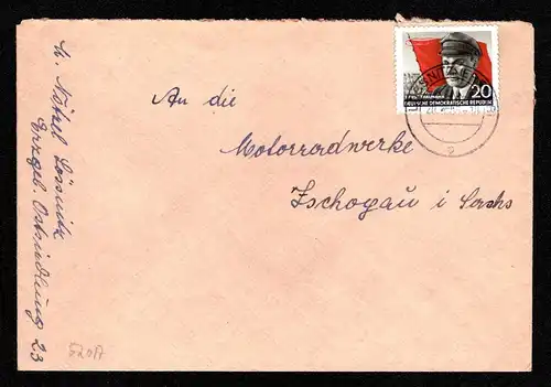 DDR Brief  LÖSSNITZ (ERZGEB) - Zschopau - 20.9.56 - Mi.520A