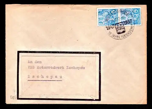DDR Brief  WERNIGERODE - Zschopau - 24.5.57 - Mi.578 - "10 Jahre Feriendienst - FDGB 1947-1957"