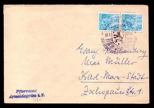 DDR Brief  OELSNITZ (VOGTL) - Karl-Marx-Stadt - 28.1.57 - Mi. 578 - PF fehlende Blattstraffur - SST "600 Jahre Stadt - Heimatfestwoche"