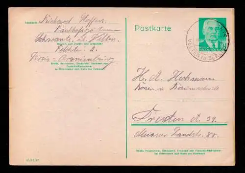 DDR Postkarte - P68 - SCHWANTE über VELTEN (b BERLIN) nach Dresden - 6.12.56