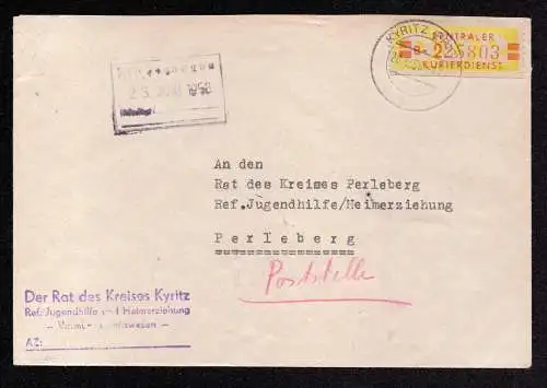 DDR Brief ZKD von KYRITZ nach Perleberg - 20.6.58 - Dienst Mi.18