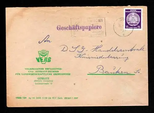 DDR Brief GÖRLITZ nach Bautzen - 19.6.58 - Dienst Mi. 36 mit Werbestempel "Deutsches Turn- und Sportfest Leipzig"