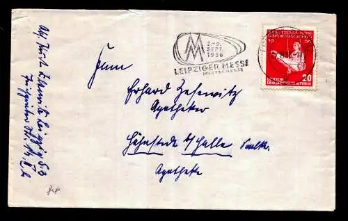 DDR Brief  LEIPZIG  BPA32 - 27.8.1956 - Mi.533 - SST Leipziger Messe Mustermesse 