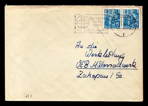 DDR Brief  LEIPZIG - Zschopau - 23.5.1957 Mi.578 - Deutsches Rotes Kreuz - Sei auch Du Helfer