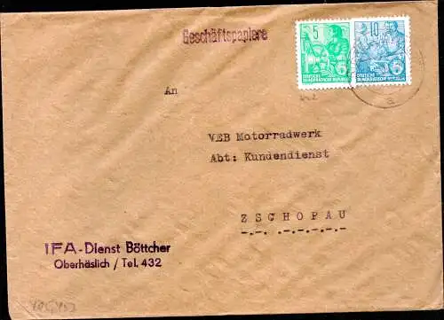 DDR Geschäfts-Brief  Oberhäslich DIPPOLDISWALDE - Zschopau - 1961 - Mi.405,453