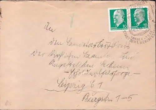 DDR  Brief CRIMMITSCHAU - Leipzig - 6.2.63  mit Sonderstempel "Tuchstadt - Stadt der 1. Weberfestspiele"