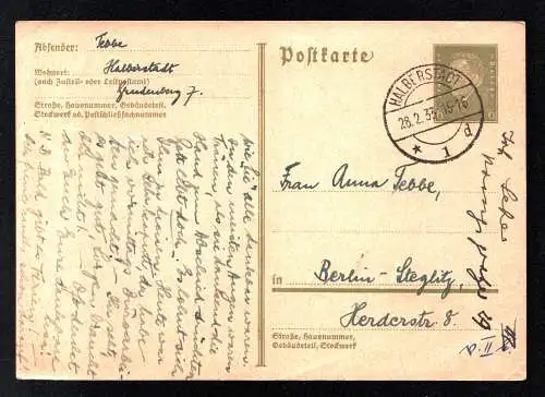 DR  Postkarte - HALBERSTADT - Berlin-Steglitz - 28.2.33
