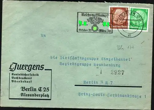 DR  Brief BERLIN - 17.1.1936 - Reichswettkampf Oktober 35 - März 36.