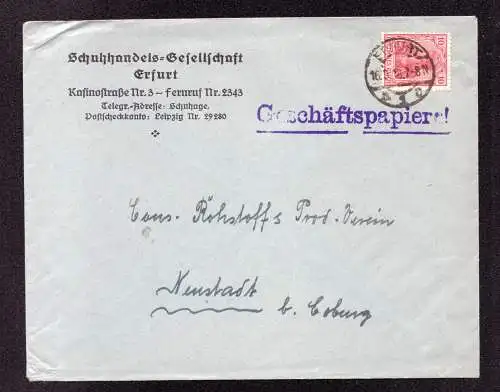 DR  Brief ERFURT - Neustadt - 16.9.18 - Mi.86 der Schuhhandelsgesellschaft