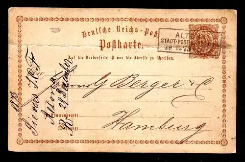 DR Ganzsache PK P1 - ALTONA STADT-POST-EXPRESS - HAMBURG - 29.12.1873 