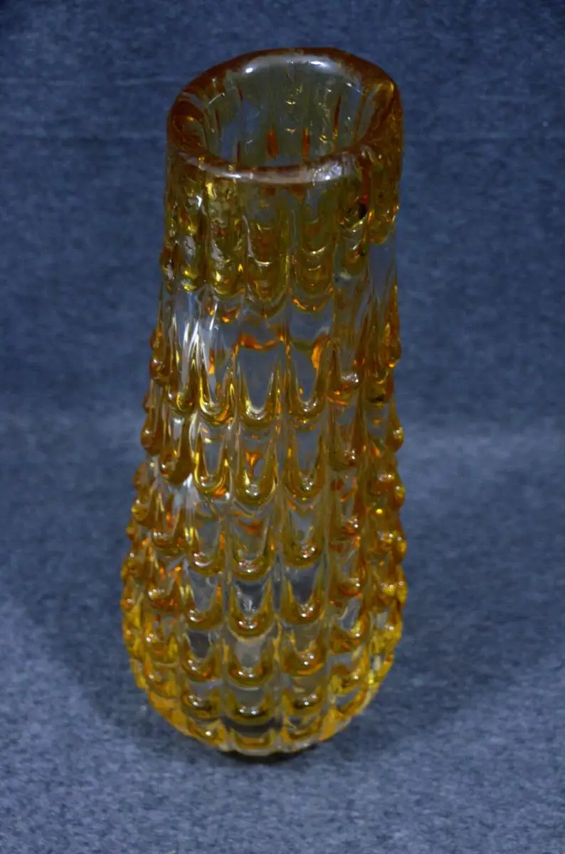 Glasvase, Murano,1950/60,Bernsteinfarben,optisch geblasen,Höhe :34 cm 0