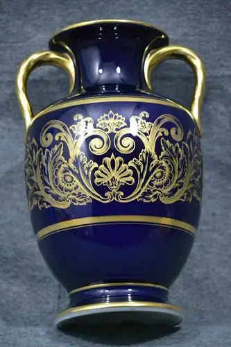 Porzellan, Vase, Hutschenreuther, dunkelblau mit Golddekor