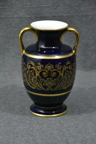 Porzellan, Vase, Hutschenreuther, dunkelblau mit Golddekor