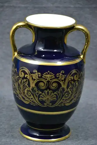 Porzellan, Vase, Hutschenreuther, dunkelblau mit Golddekor