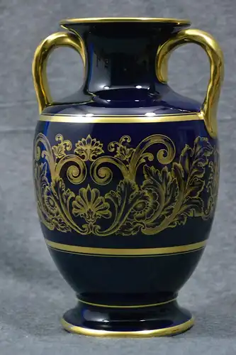 Porzellan, Vase, Hutschenreuther, dunkelblau mit Golddekor