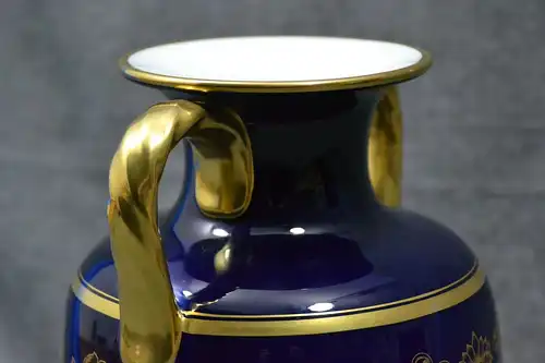 Porzellan, Vase, Hutschenreuther, dunkelblau mit Golddekor